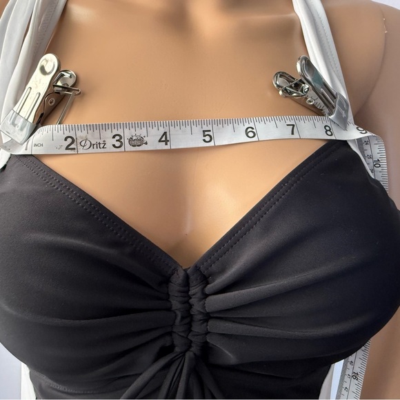 Musemaker Halter Swimsuit Black White Ruched One Piece Size M NWT-Free Look - Picture 4 of 5